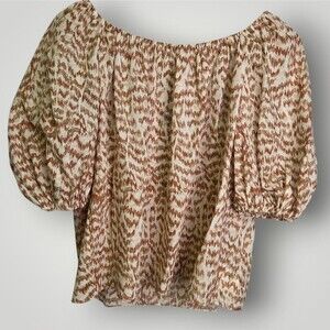 Theory Scoop Neck Puff Sleeve Printed Top Desert Lawn Size Small